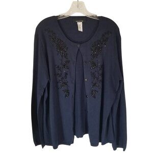 Jones NY Beaded Cardigan Sweater in Deep Navy Blue